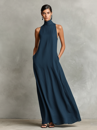 Ashcroft | Sleeveless High Neck Linen Blend Maxi Dress