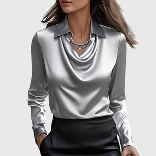 Silvia | Pleated-Collar Shimmer Blouse