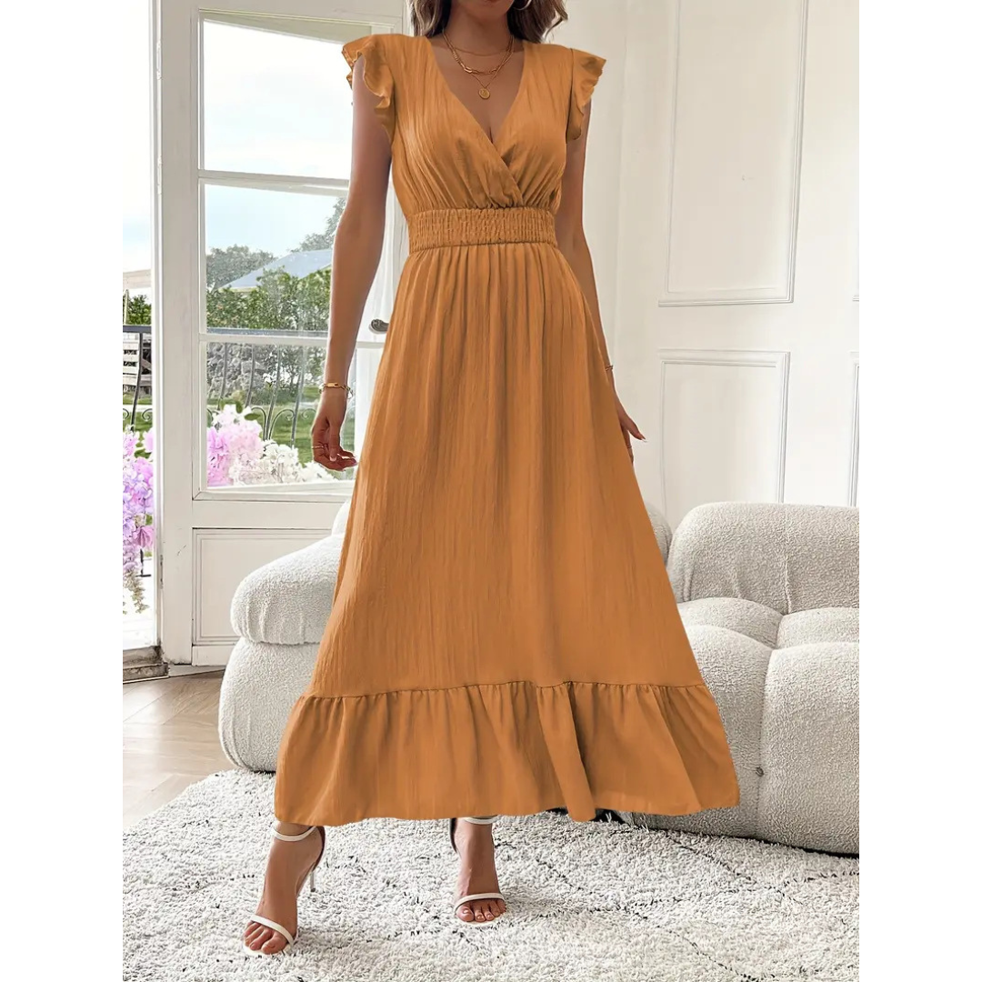 Ashcroft Elegant Shirred V-Neck Summer Maxi Dress – view 10