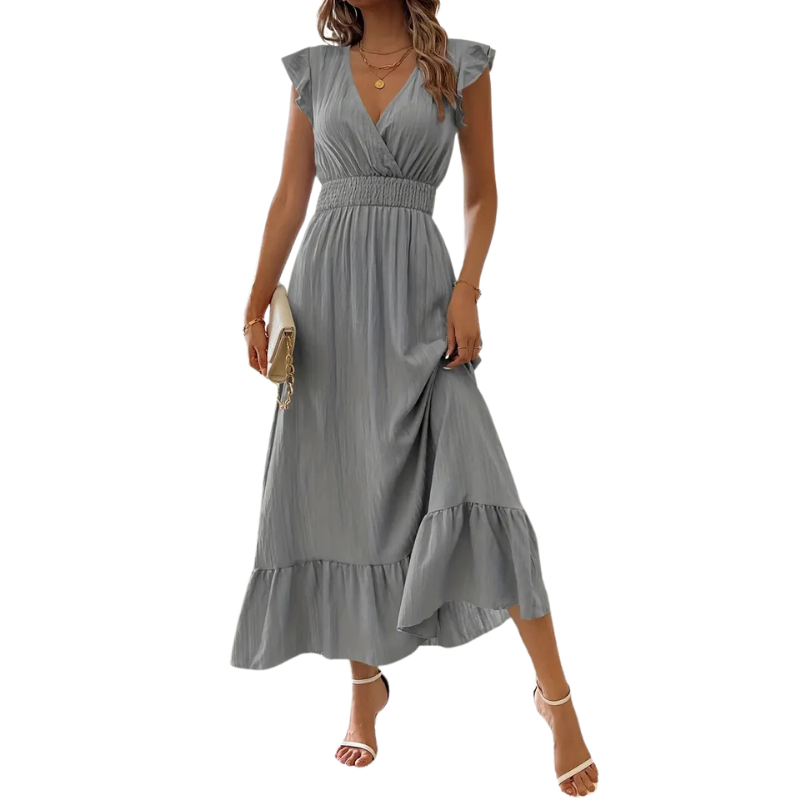 Ashcroft Elegant Shirred V Neck Maxi Dress – view 10