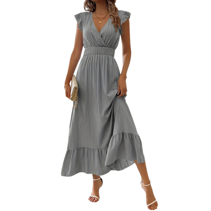 Ashcroft Elegant Shirred V Neck Maxi Dress – view 10
