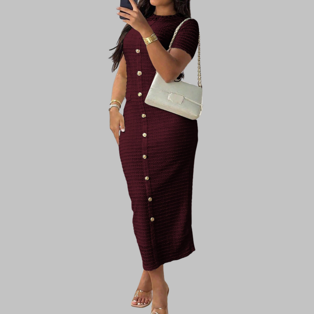 Ashcroft Elegant Round Neck Faux Button Dress – view 8