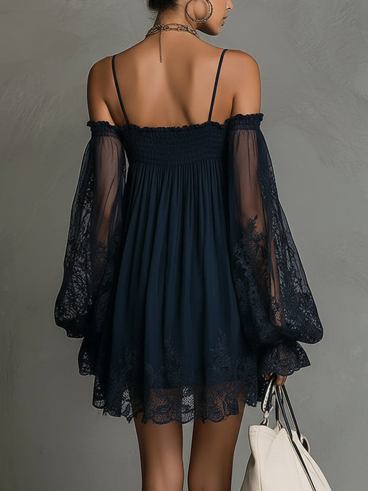 Elara | Off-Shoulder Lace-Trim Mini Dress
