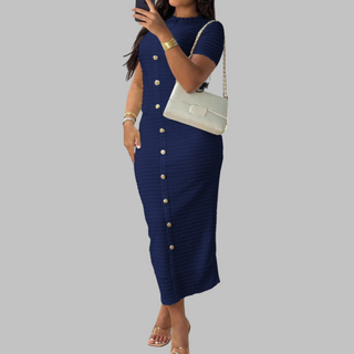 Ashcroft Elegant Round Neck Faux Button Dress – view 9