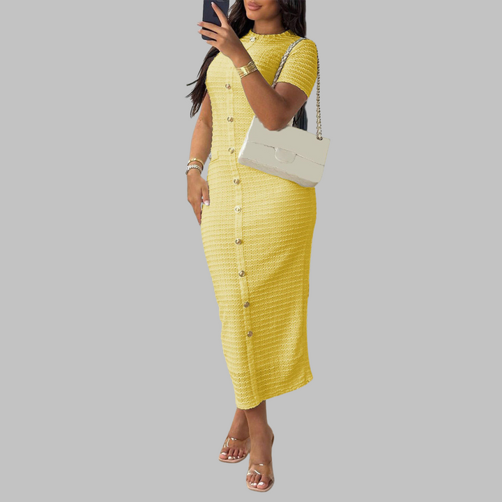 Ashcroft Elegant Round Neck Faux Button Dress – view 11