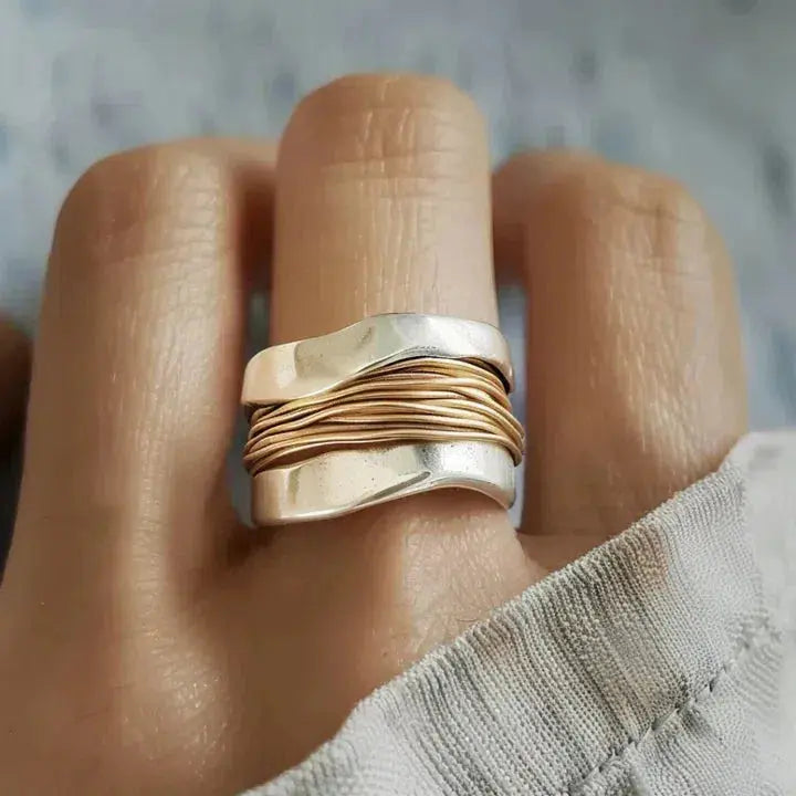 Silver Ring with Gold Thread Detail
