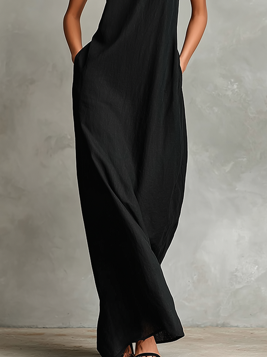 Ashcroft | Sleeveless High Neck Linen Blend Maxi Dress
