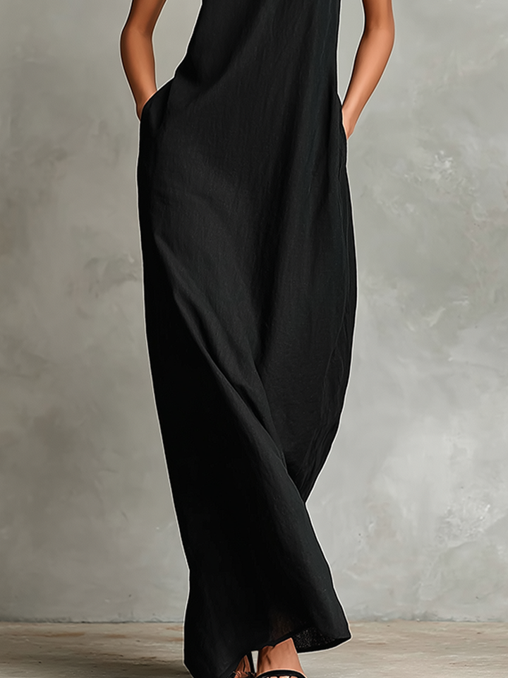 Ashcroft | Sleeveless High Neck Linen Blend Maxi Dress