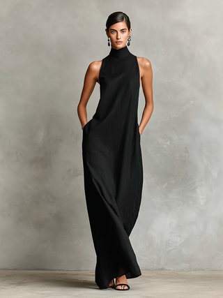 Ashcroft | Sleeveless High Neck Linen Blend Maxi Dress
