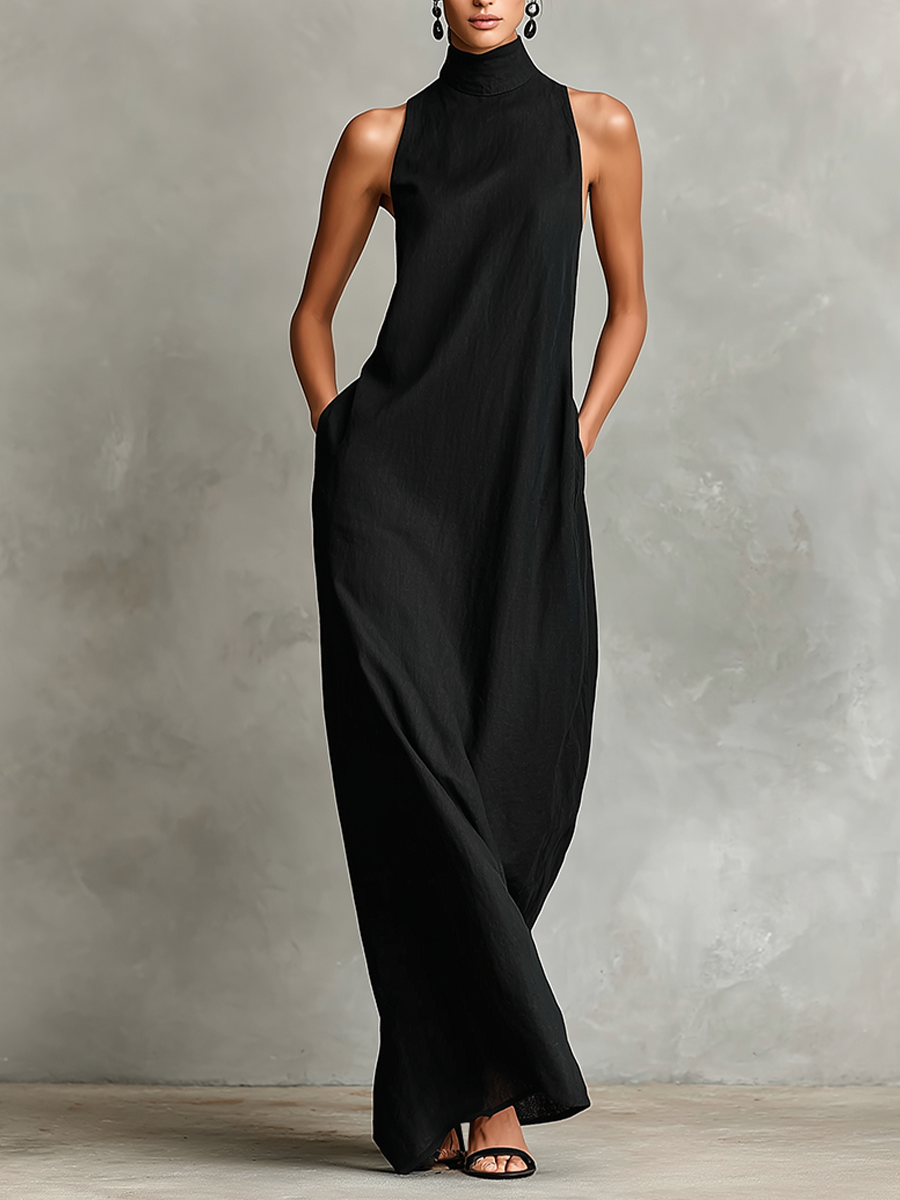 Ashcroft | Sleeveless High Neck Linen Blend Maxi Dress
