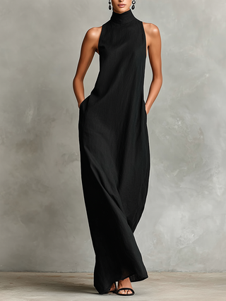 Ashcroft | Sleeveless High Neck Linen Blend Maxi Dress