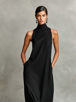 Ashcroft | Sleeveless High Neck Linen Blend Maxi Dress