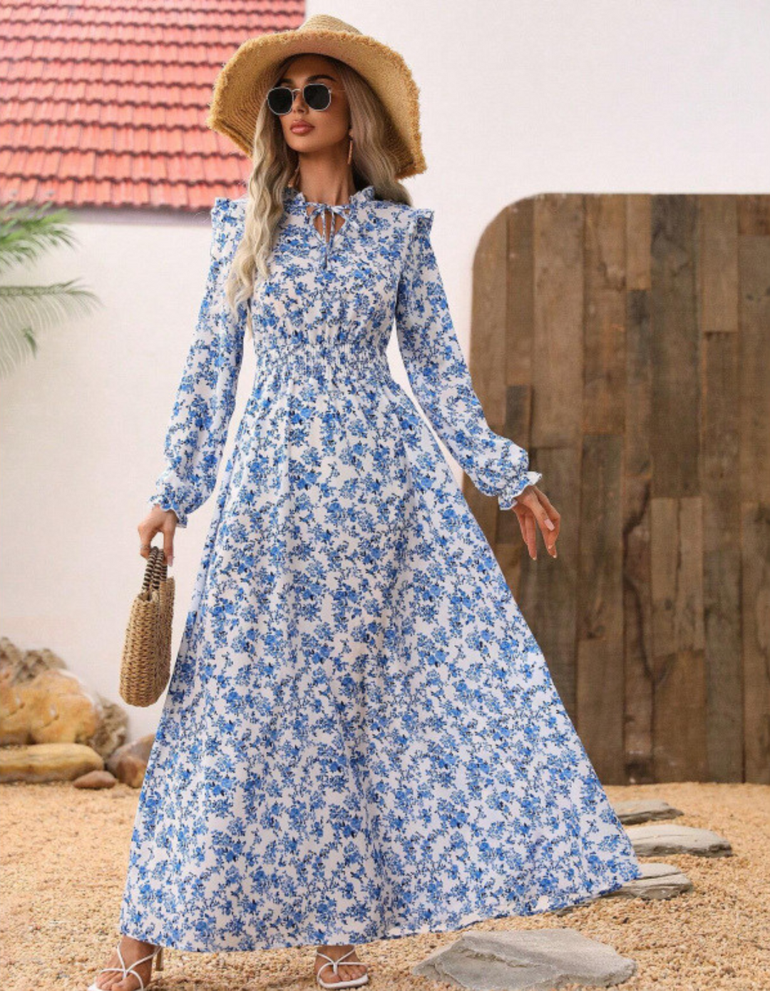 Ashcroft Elegant Long Sleeve Floral Print A-Line Dress – view 4