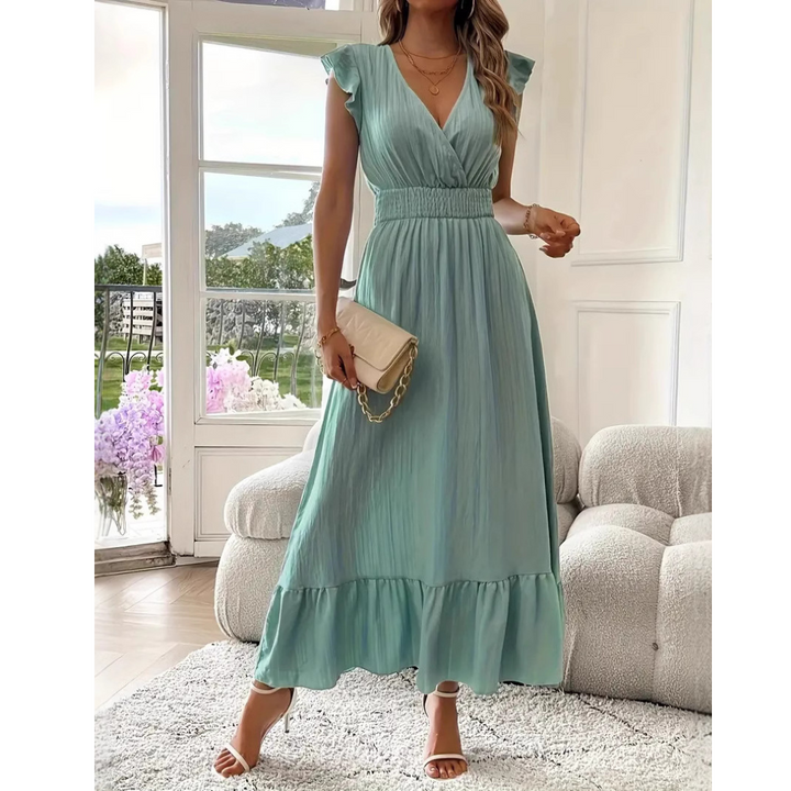 Ashcroft Elegant Shirred V-Neck Summer Maxi Dress