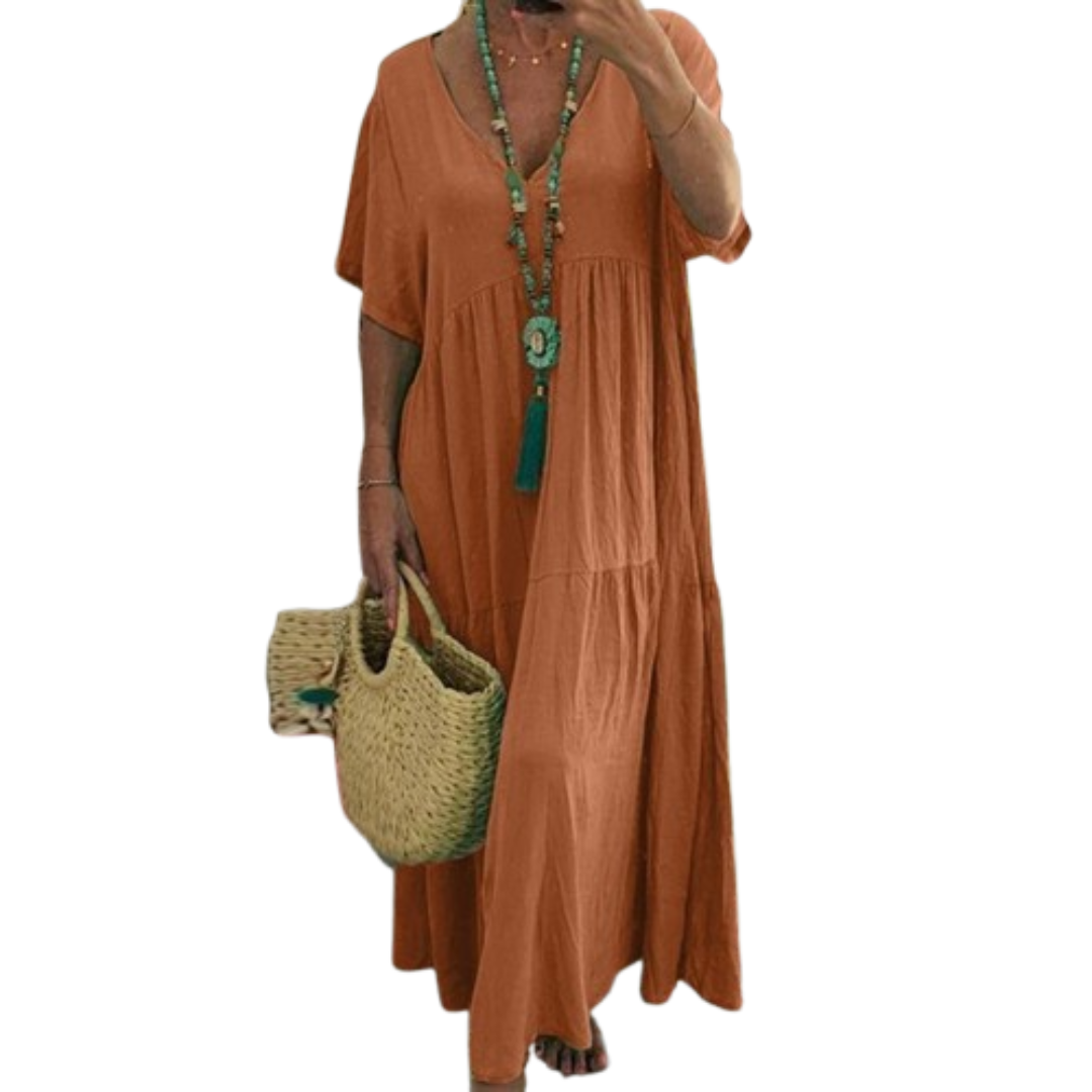 Ashcroft Comfy V-Neck Casual Ruffle Boho Dress