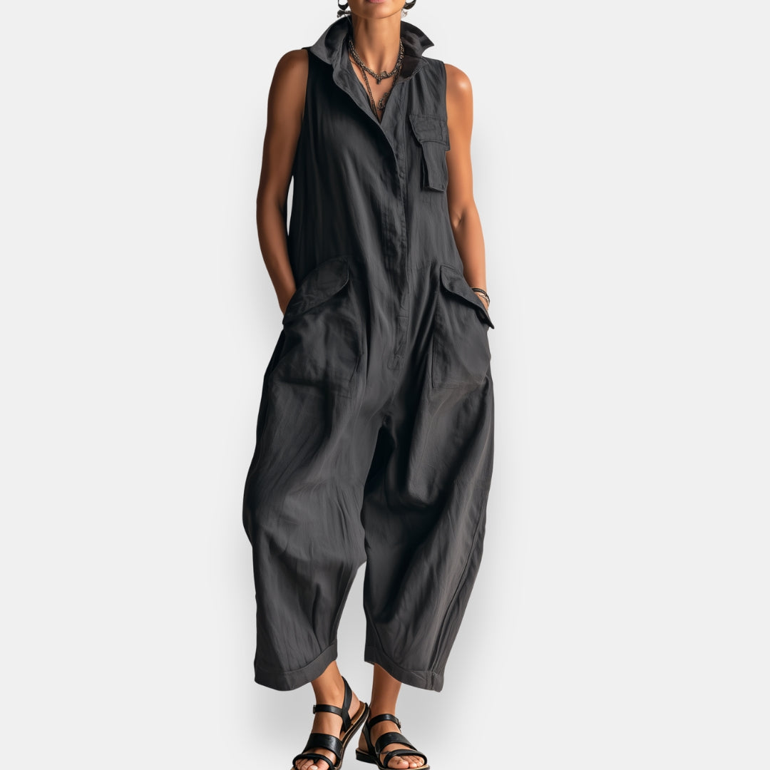 Ashcroft Sleeveless Cargo Jumpsuit with Collar