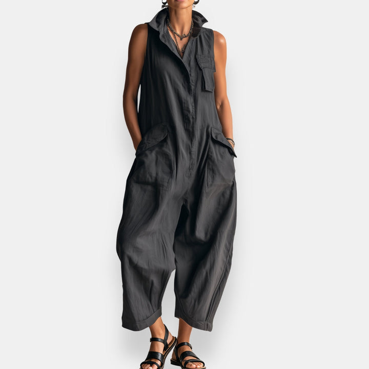 Ashcroft Sleeveless Cargo Jumpsuit with Collar