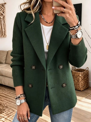 Carla | Knit-Sleeve Double-Breasted Blazer