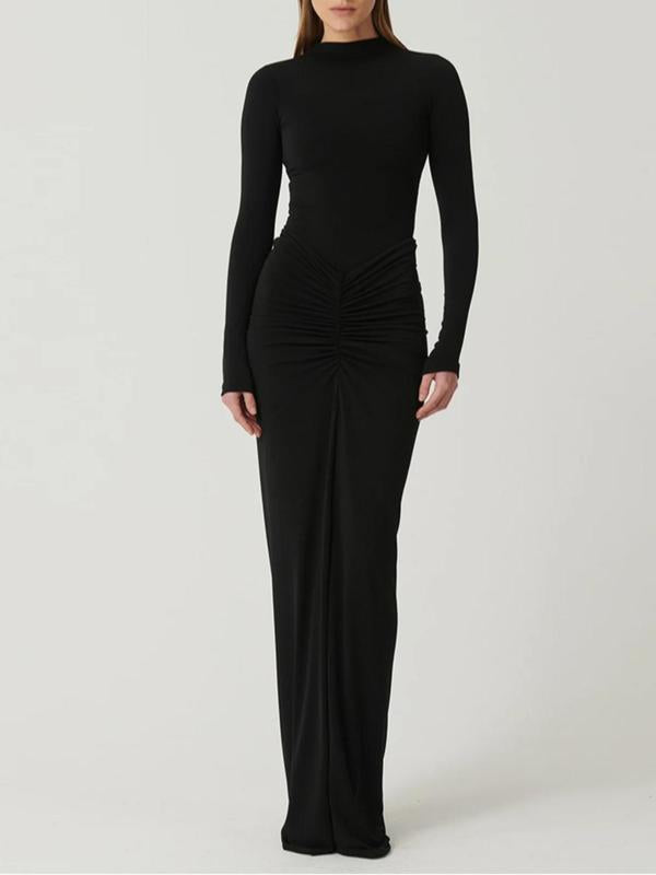 Ashcroft Classy Ruched Long Sleeve Mock Bodycon Maxi Dress