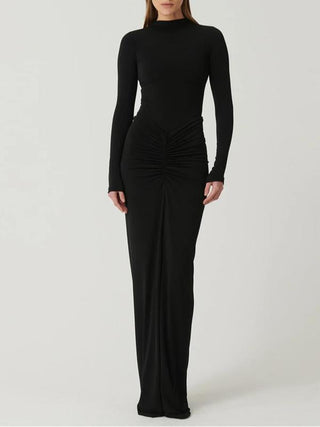 Ashcroft Classy Ruched Long Sleeve Mock Bodycon Maxi Dress