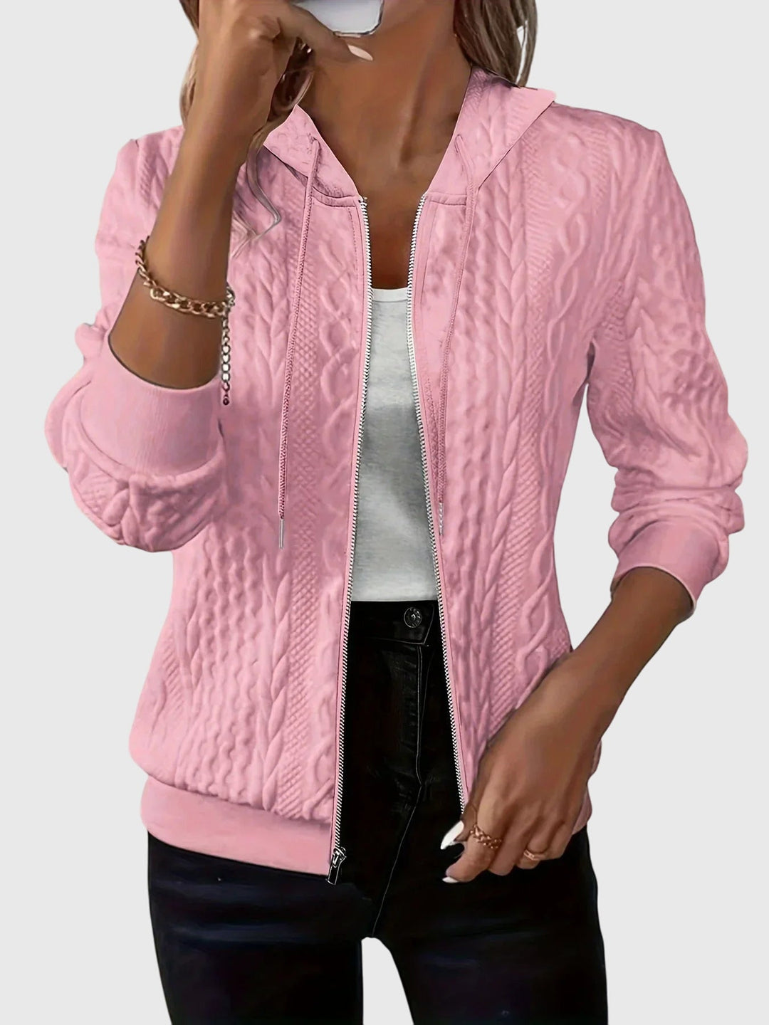 Marcia | Textured Zip-Up Hoodie