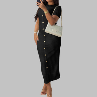 Ashcroft Elegant Round Neck Faux Button Dress – view 13