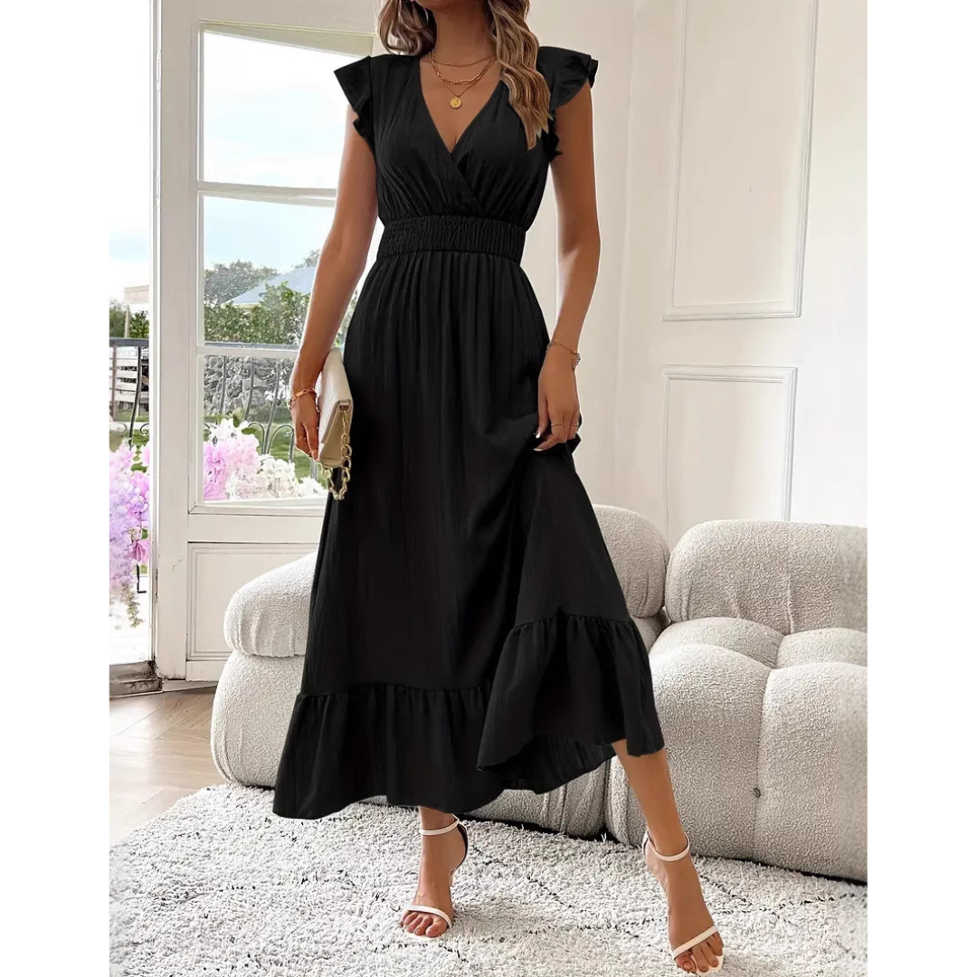 Ashcroft Elegant Shirred V-Neck Summer Maxi Dress – view 2