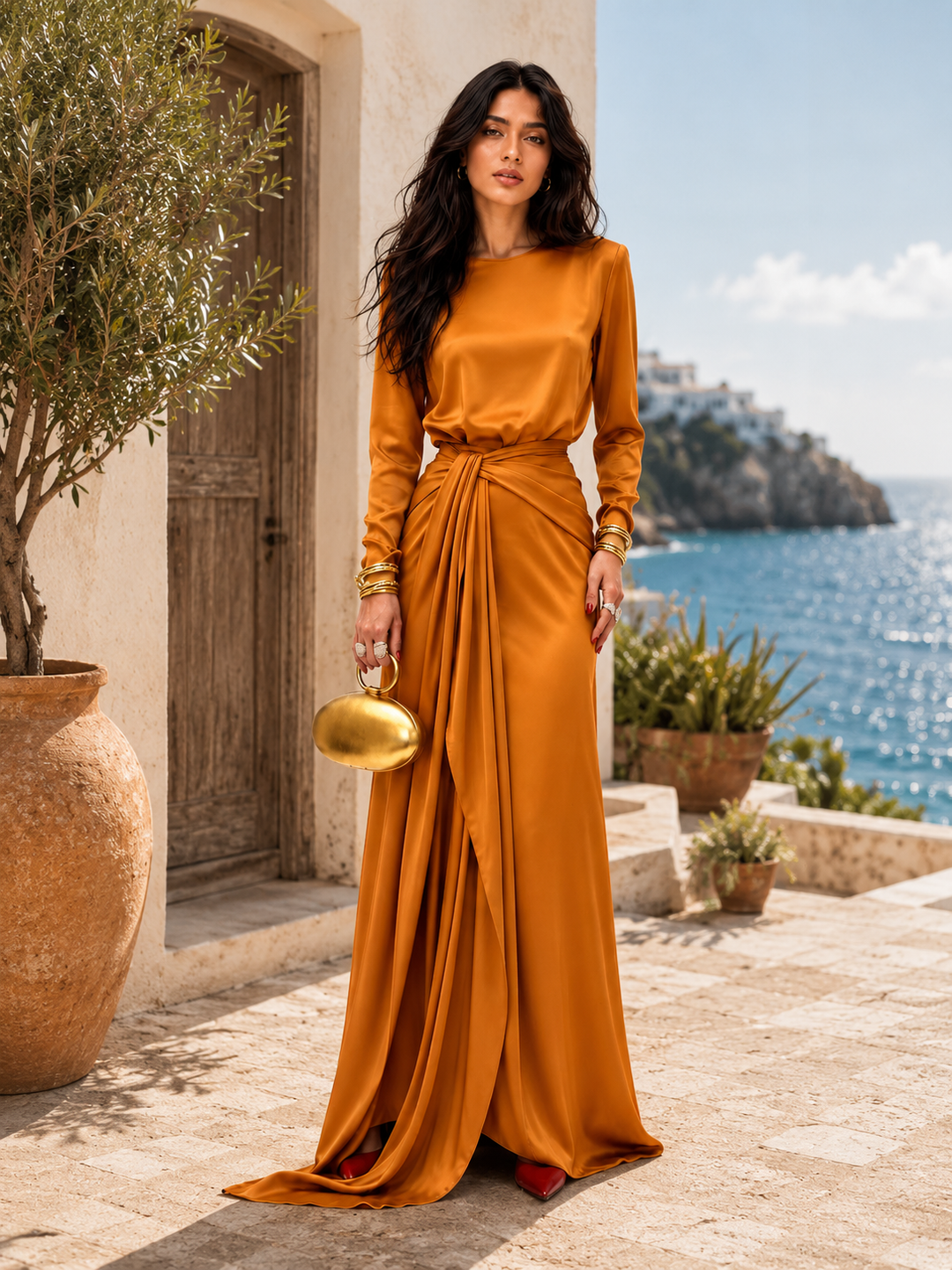 Draped Satin Maxi Dress