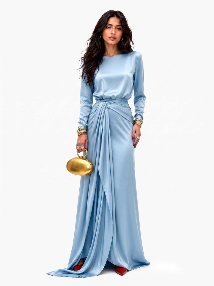 Draped Satin Maxi Dress