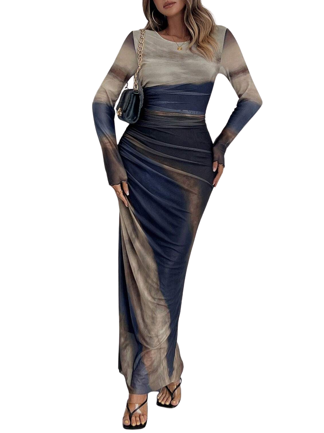 Ashcroft All-Over Print Ruched Long Sleeve Bodycon Party Dress – view 2