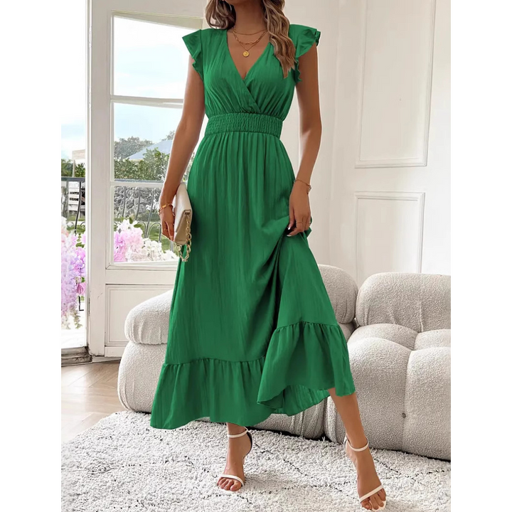 Ashcroft Elegant Shirred V-Neck Summer Maxi Dress – view 3