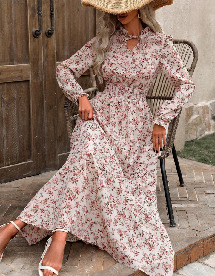 Ashcroft Elegant Long Sleeve Floral Print A-Line Dress