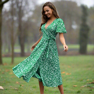 Ashcroft Plus Size V-Neck Flounce Sleeve Summer Dress – view 3