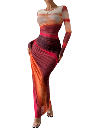 Ashcroft All-Over Print Ruched Long Sleeve Bodycon Party Dress – view 5
