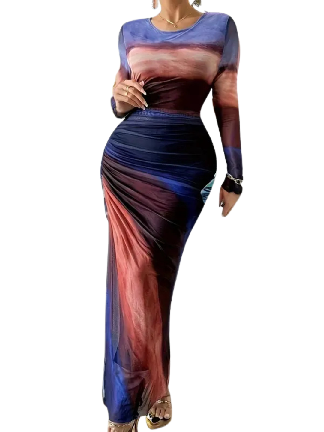 Ashcroft All-Over Print Ruched Long Sleeve Bodycon Party Dress – view 6