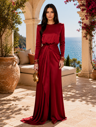 Draped Satin Maxi Dress