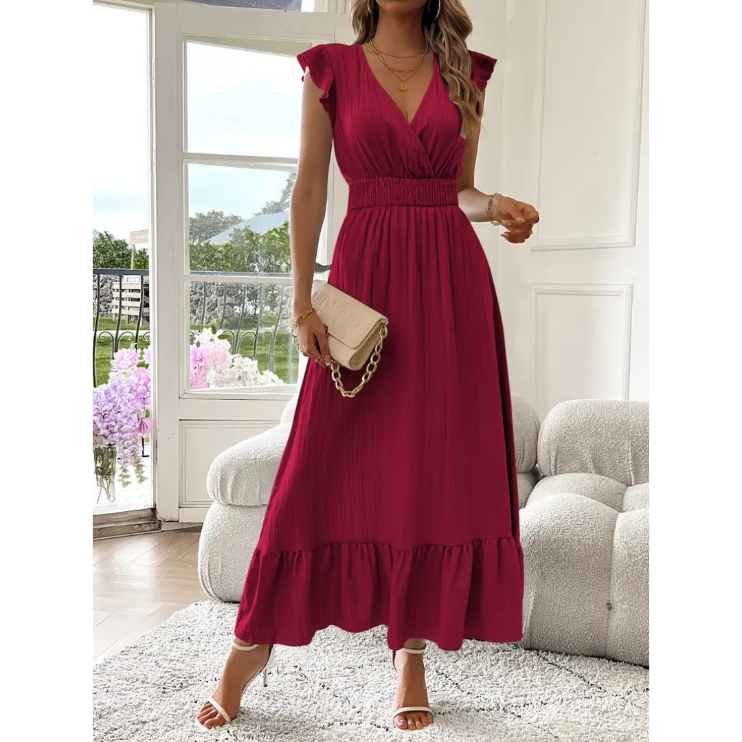 Ashcroft Elegant Shirred V-Neck Summer Maxi Dress – view 4