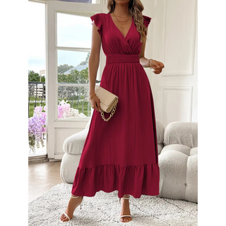 Ashcroft Elegant Shirred V-Neck Summer Maxi Dress – view 4