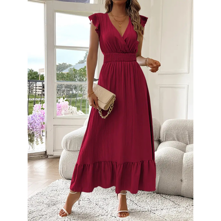 Ashcroft Elegant Shirred V-Neck Summer Maxi Dress – view 4
