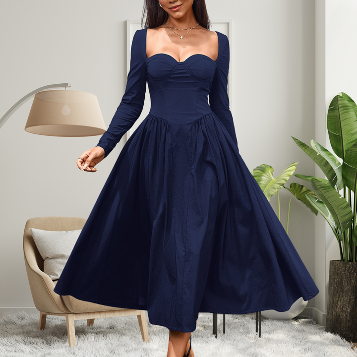 Ashcroft Elegant Heart Neckline Long Sleeve A-Line Maxi Dress – view 3