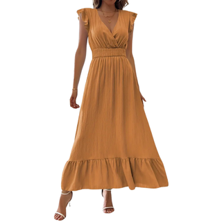 Ashcroft Elegant Shirred V Neck Maxi Dress – view 4