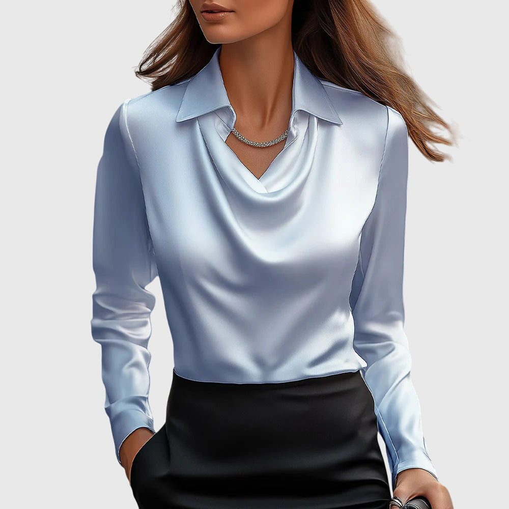 Silvia | Pleated-Collar Shimmer Blouse