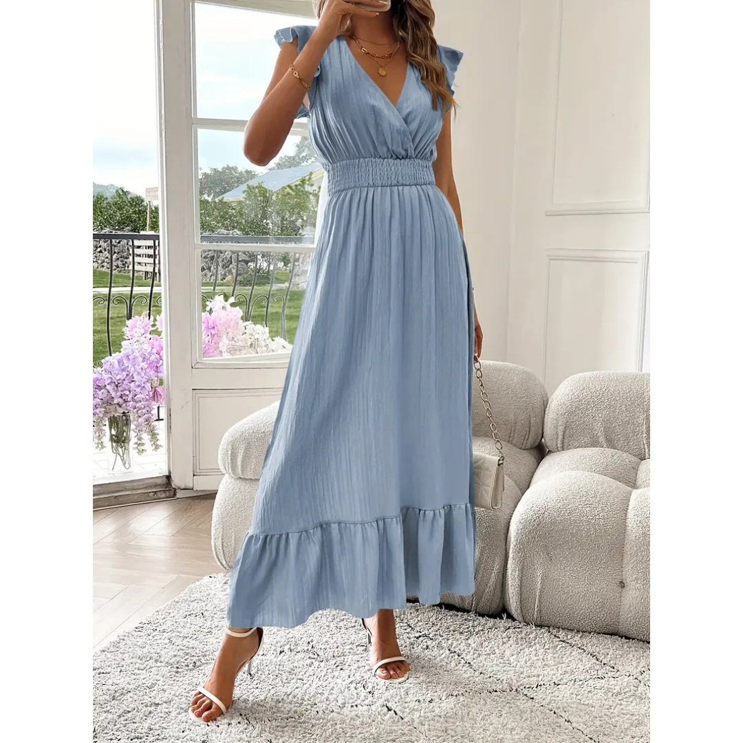 Ashcroft Elegant Shirred V-Neck Summer Maxi Dress – view 5