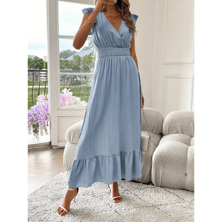 Ashcroft Elegant Shirred V-Neck Summer Maxi Dress – view 5