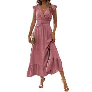 Ashcroft Elegant Shirred V Neck Maxi Dress – view 5