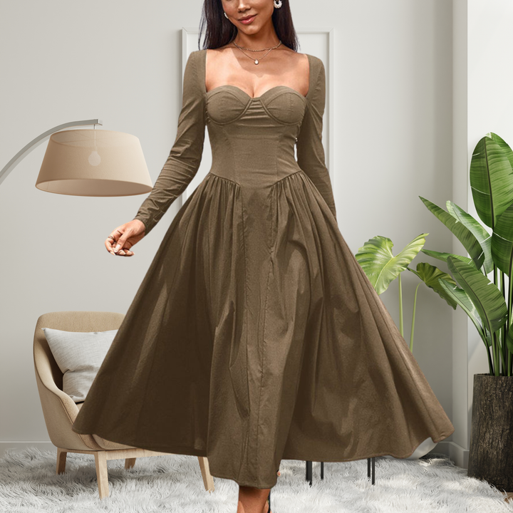 Ashcroft Elegant Heart Neckline Long Sleeve A-Line Maxi Dress – view 4