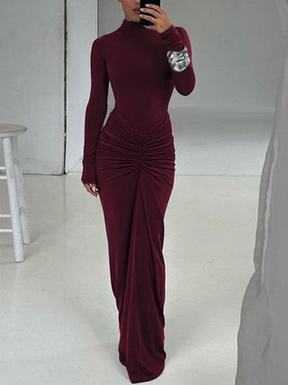 Ashcroft Classy Ruched Long Sleeve Mock Bodycon Maxi Dress – view 2
