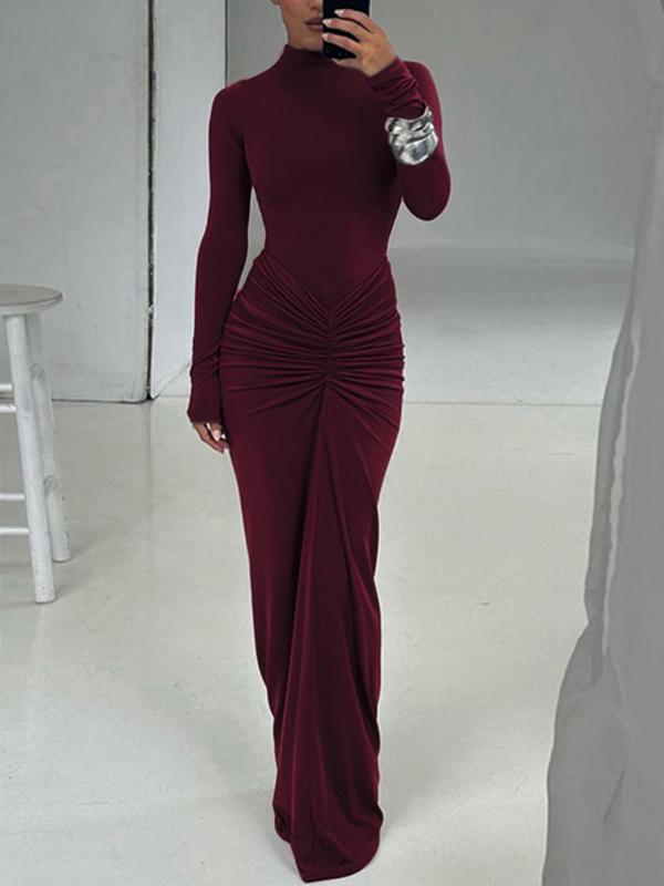Ashcroft Classy Ruched Long Sleeve Mock Bodycon Maxi Dress – view 2