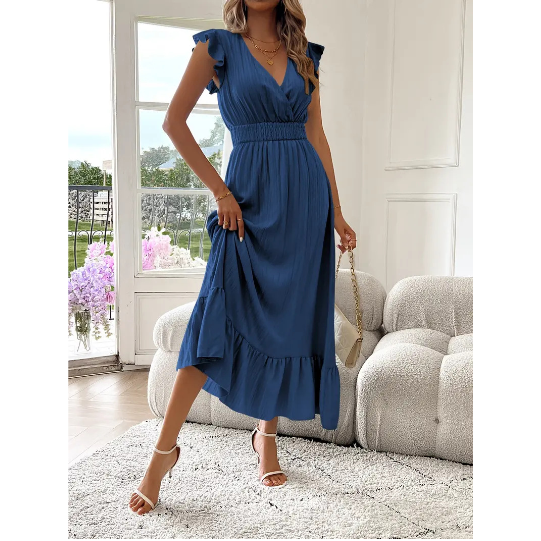 Ashcroft Elegant Shirred V-Neck Summer Maxi Dress – view 6
