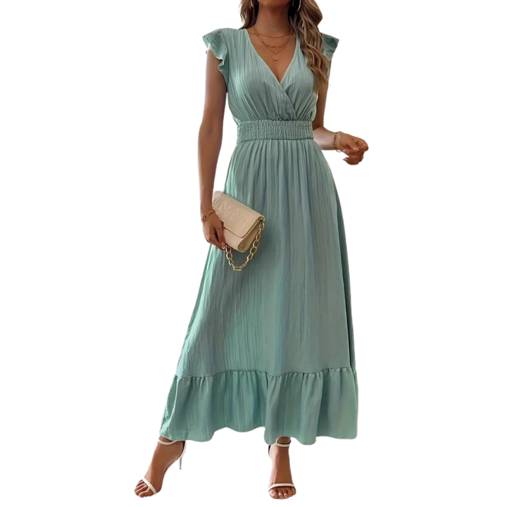 Ashcroft Elegant Shirred V Neck Maxi Dress – view 6